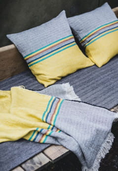 Libeco Kissenbezug Sequoia Stripe gelb-grau-grün